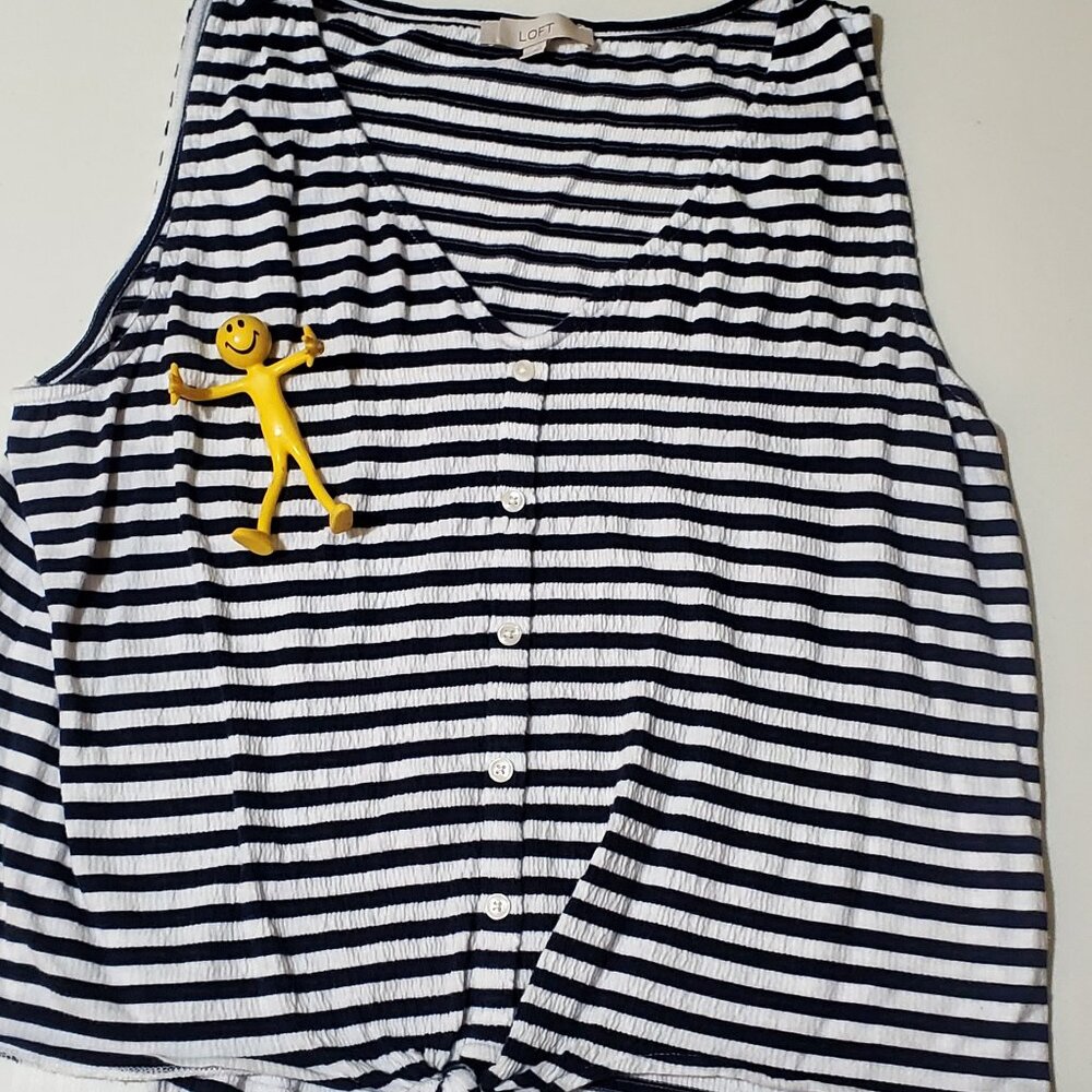 Loft Navy Striped Sleeveless Top with tie bottom